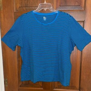 Kim Rogers Perfectly Soft blue black narrow stripe shirt-sleeve top XL EUC